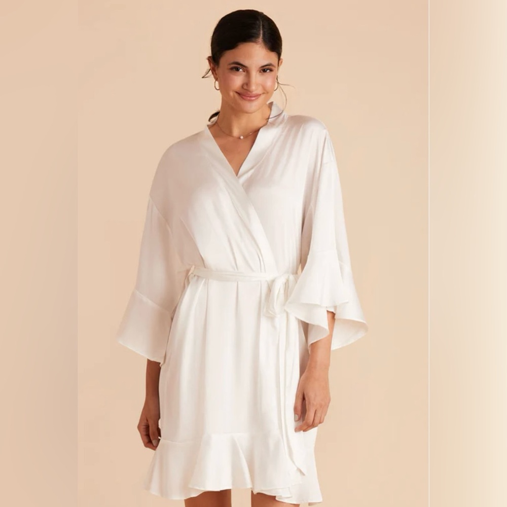 Birdy Grey White Satin Ruffle Robe - Picture 2 of 11